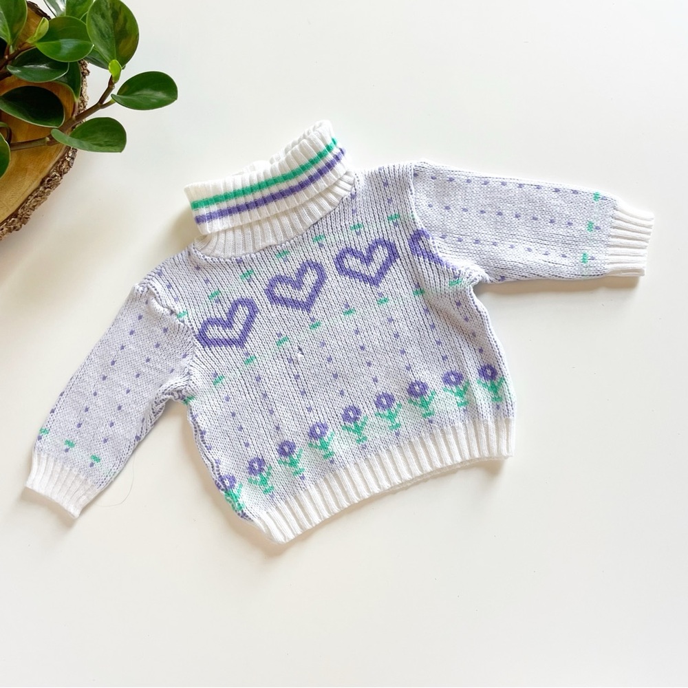Vintage Baby Fair Purple Heart Turtleneck Sweater | 12-18m